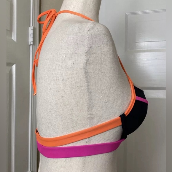 Victoria’s Secret Banded Hottie Halter Swim Top Size 32B Black Orange - Picture 3 of 6